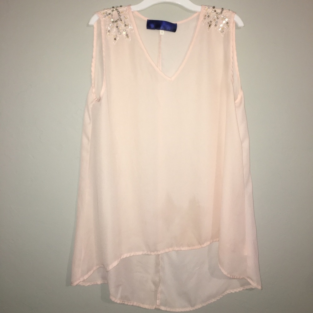 Baby pink jewl embroidered tank